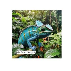 Digital AI art by me NWT of a chameleon in the rainforest  done as a print